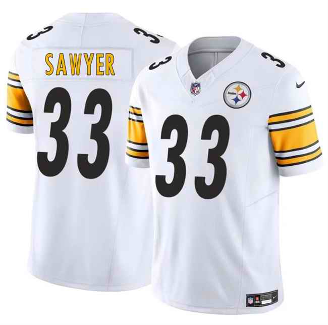 Men's Pittsburgh Steelers #33 Jack Sawyer White 2025 Draft F.U.S.E. Vapor Limited Stitched Football Jersey